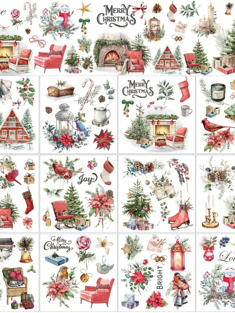 BBTO 12 Sheets Christmas Rub on Transfers for Crafts and Furniture Christmas Rub